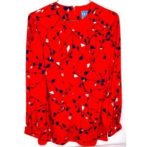 Vintage Marek Red White Blue Floral Blouse Top Shirt READ